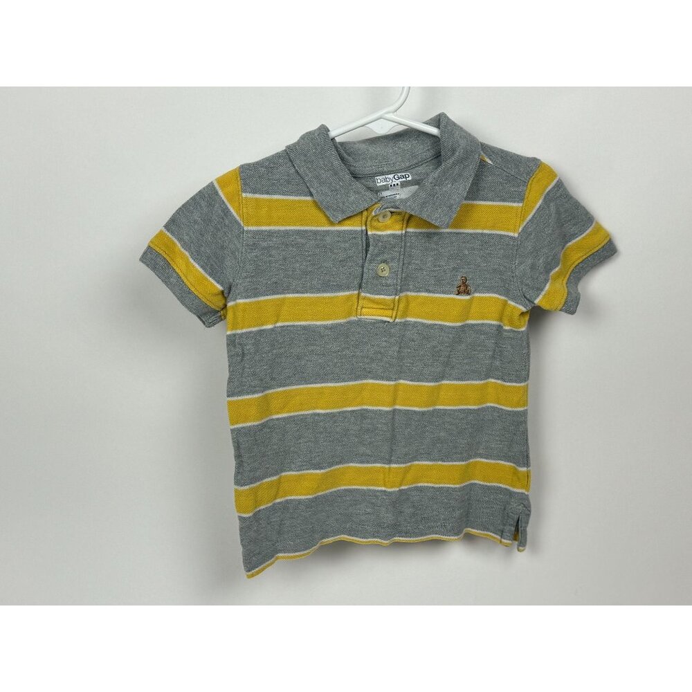 BabyGap Striped Polo Shirt 2T Gray & Yellow Short Sleeve Toddler Boys Cotton